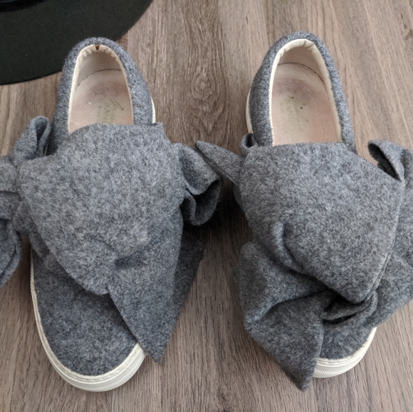 Joshua Sanders Grey Felt Bow Slip Ons 7/37 - Picture 4 of 12